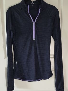 Athleta Navy Half-Zip Pullover with Lavender Trim